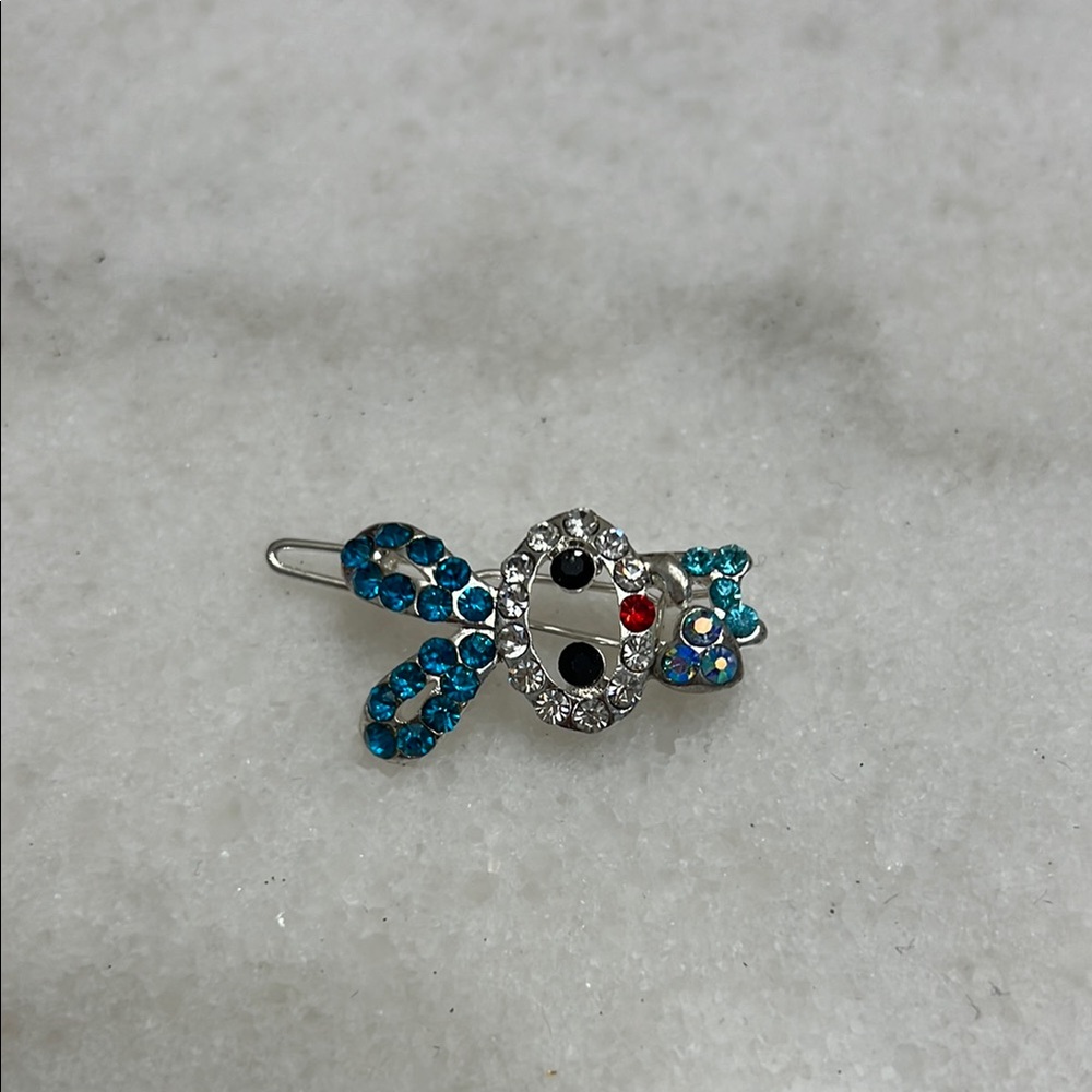 Blue Rhinestone Bunny Heart Hair Clip